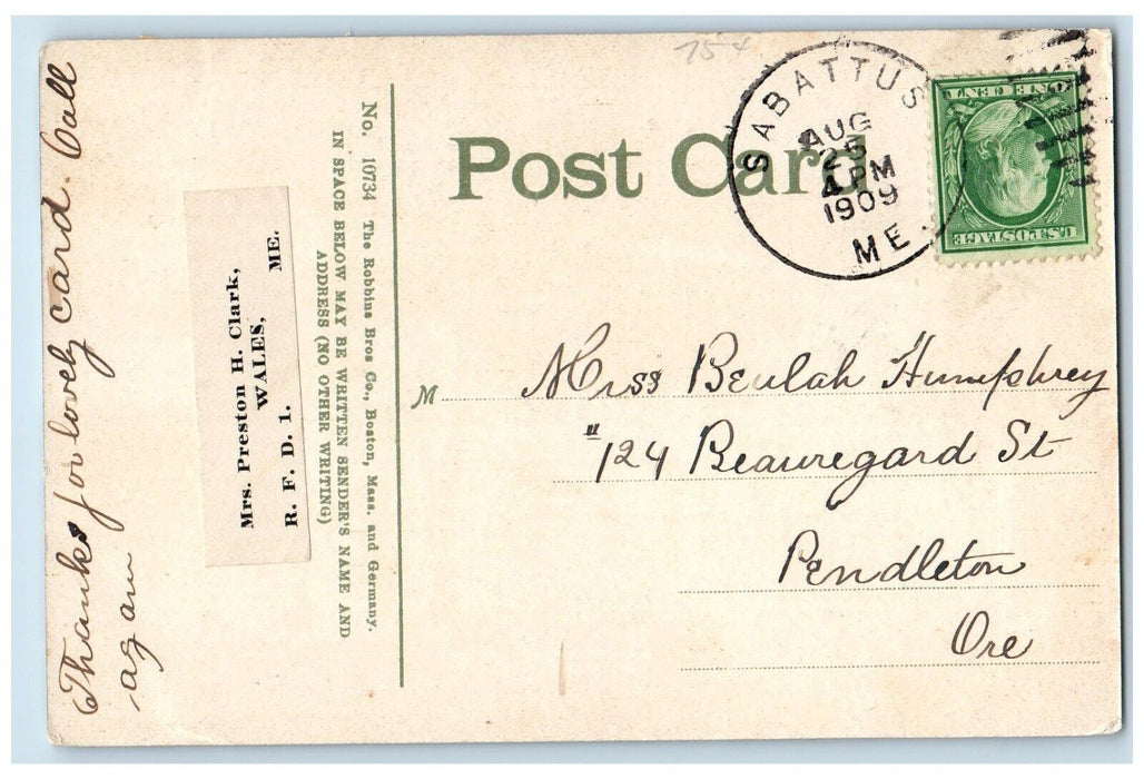 1909 Harriet Beecher Stowes Uncle Tom's Cabin  Written Brunswick Maine Postcard