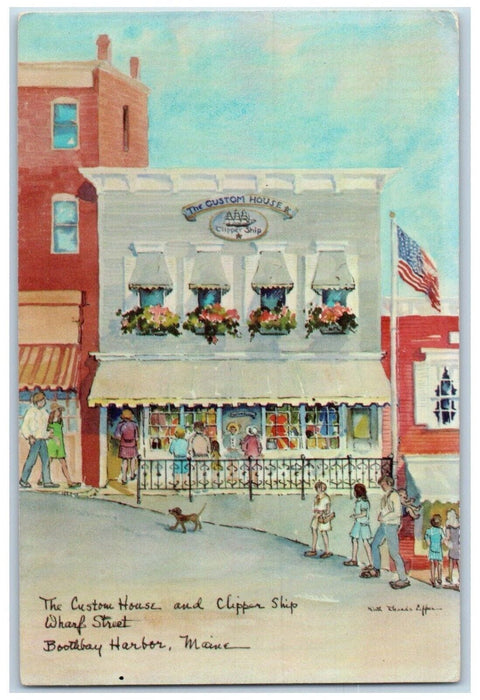 c1940 Custom House Clipper Ship Wharf Street Boothbay Harbor Maine ME Postcard