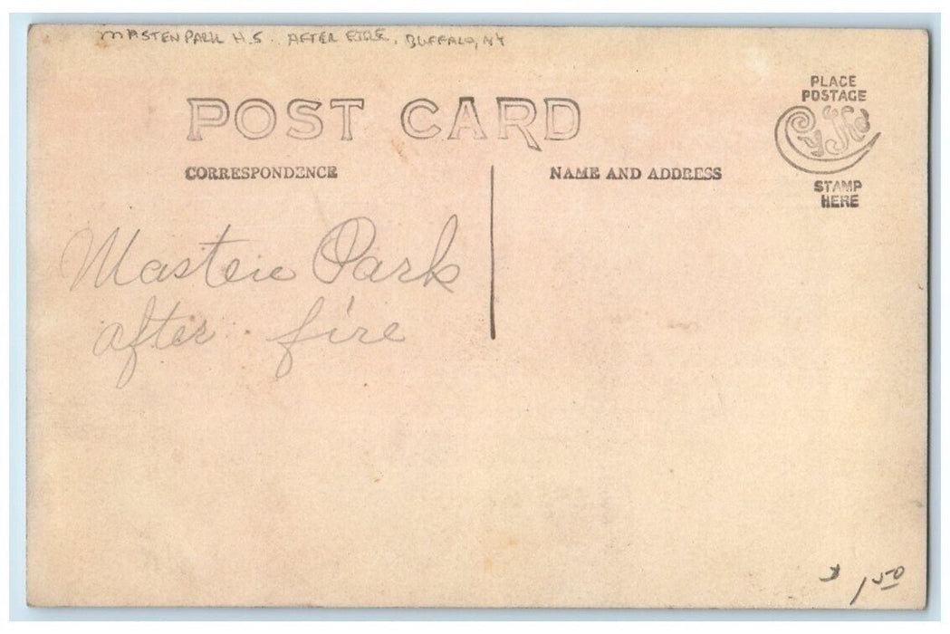 c1910's Masten Park High School After Fire View Buffalo NY RPPC Photo Postcard
