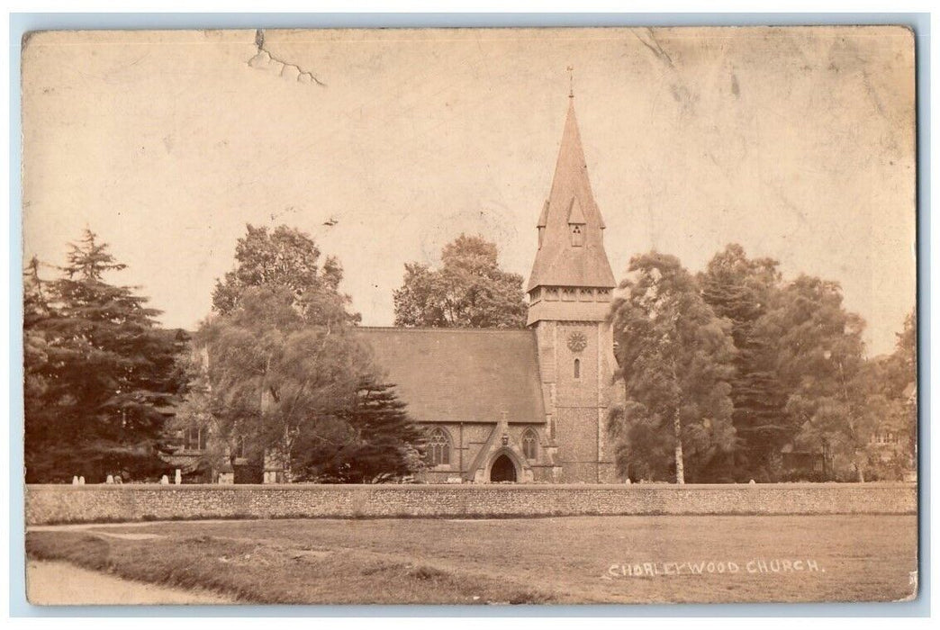 c1930's Church Graveyard Steeple View Chorleywood England RPPC Photo Postcard