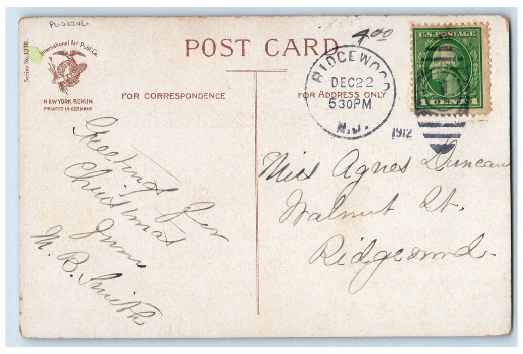 Christmas Recipe Pudding Ellen Clapsaddle Artist Signed Ridgewood NJ Postcard