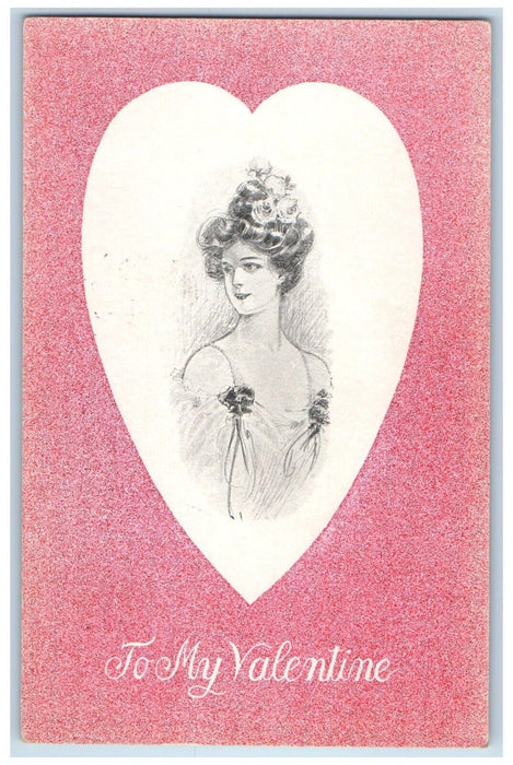 1910 Valentine Heart Pretty Woman Curly Hair Indianapolis IN Antique Postcard