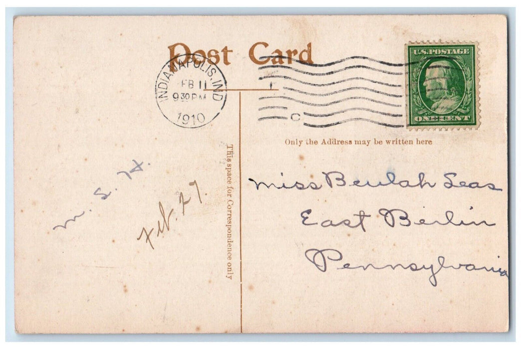 1910 Valentine Heart Pretty Woman Curly Hair Indianapolis IN Antique Postcard