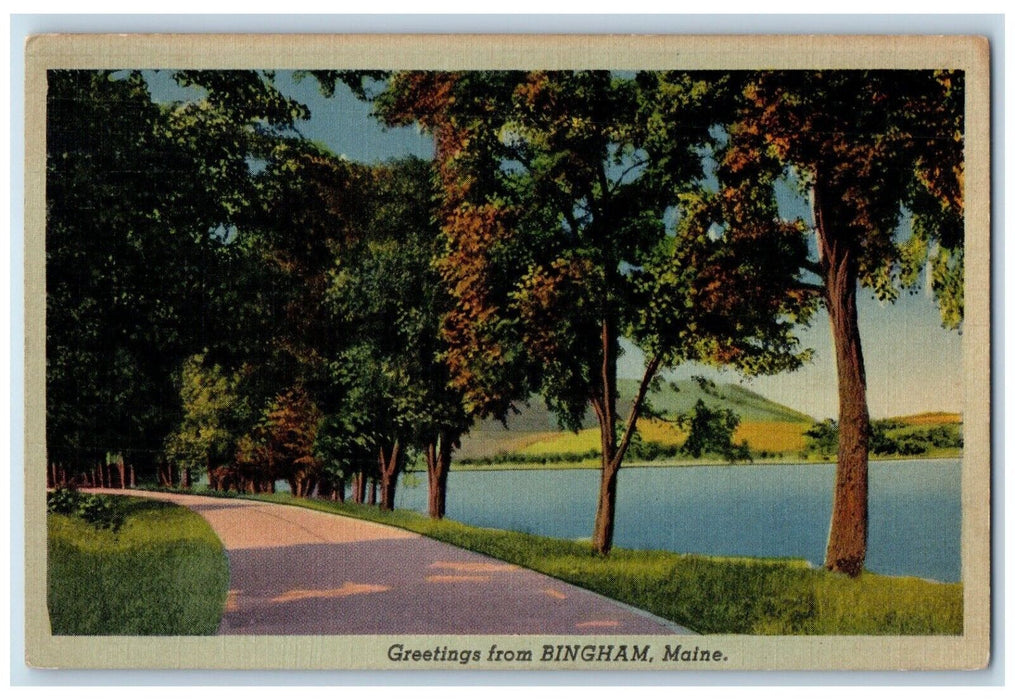 1940 Greetings From Trees River Lake Road Bingham Maine Vintage Antique Postcard