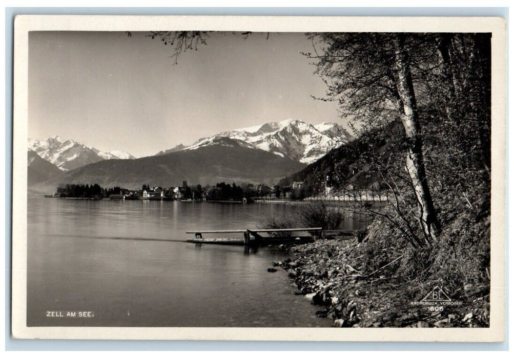 1928 Lake Zell Town Dock Mountain View Zell Am Se Austria RPPC Photo Postcard