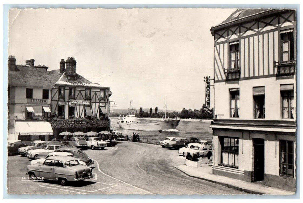 c1950's La Bouille Hotel View Cars Place Du Bateau France RPPC Photo Postcard