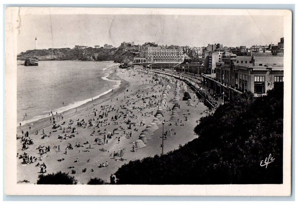 1952 Beach Oceanfront Hotel Swimming View Biarritz France RPPC Photo Postcard