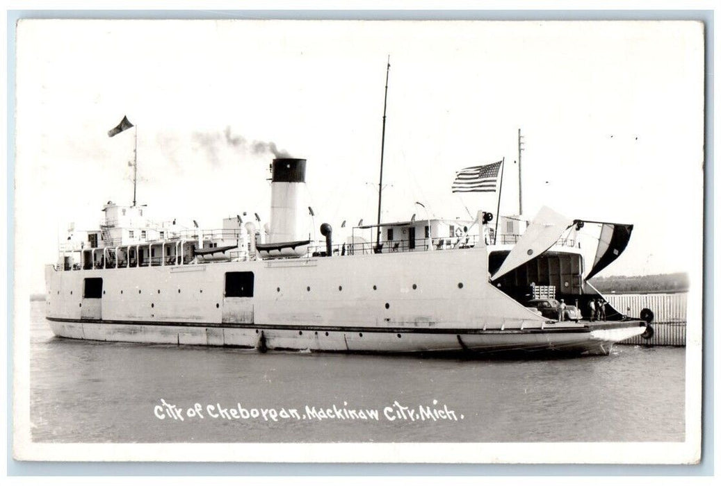 1947 City Of Cheboygan Ferry Boat Mackinaw Michigan MI RPPC Photo Postcard