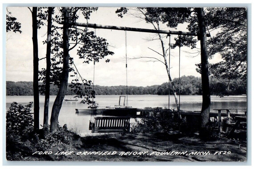 c1940's Ford Lake Criffield Resort Swing Boat Fountain MI RPPC Photo Postcard