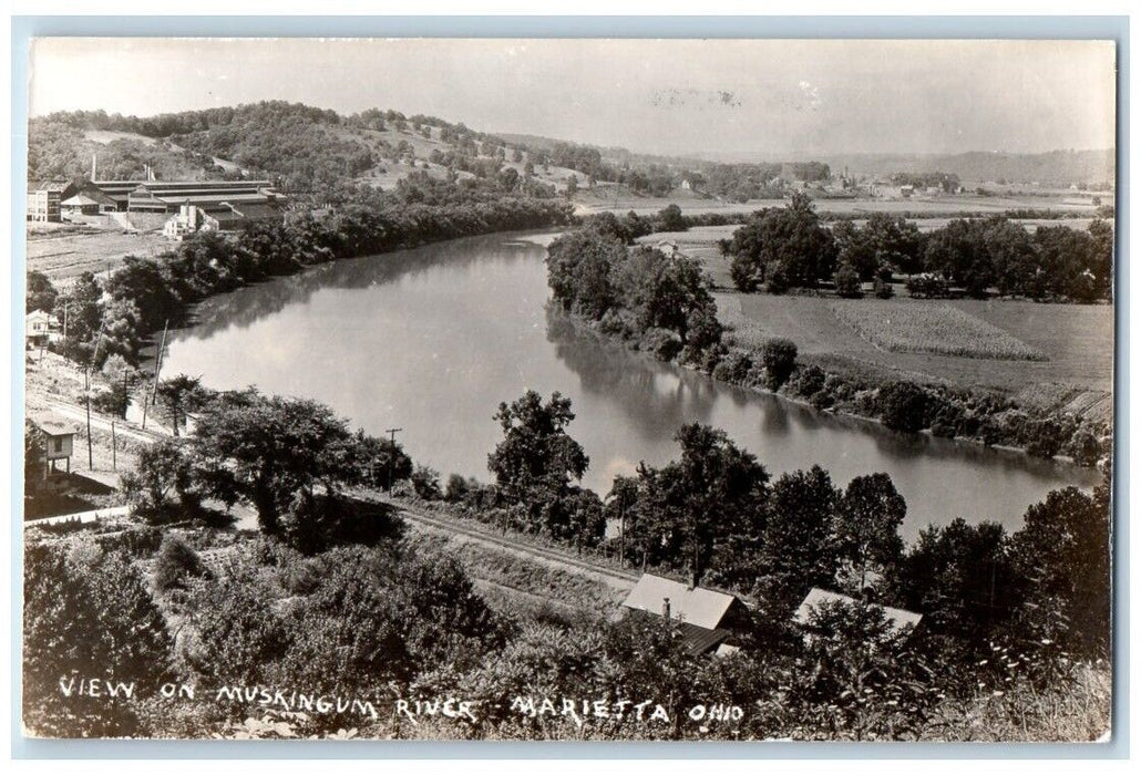 c1950's Muskingum River View Marietta Ohio OH RPPC Photo Postcard