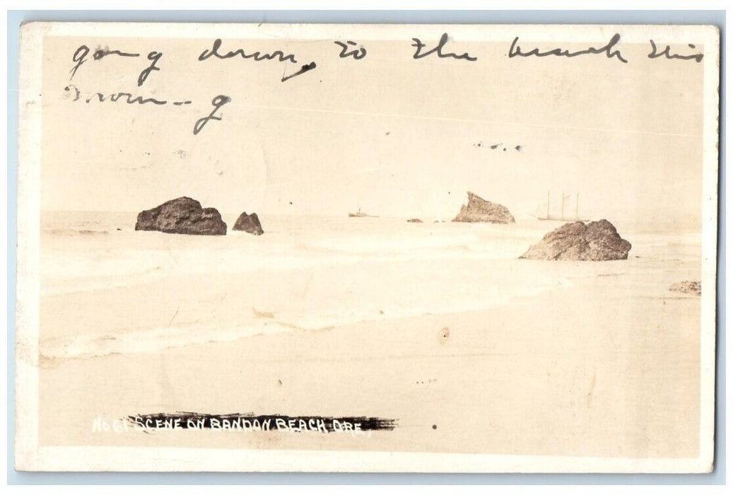 c1920's Ocean Scene Ship On Bandon Beach Oregon OR RPPC Photo Postcard