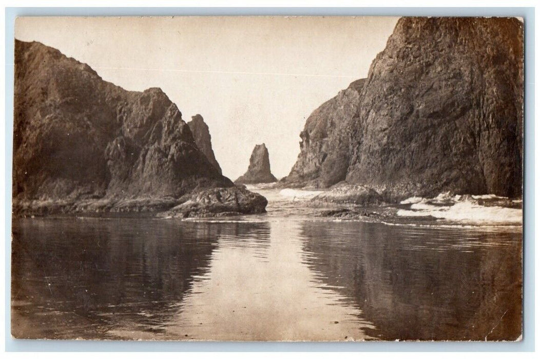 1910 Rocky Beach Ocean Shore Scene Bandon Oregon OR RPPC Photo Posted Postcard