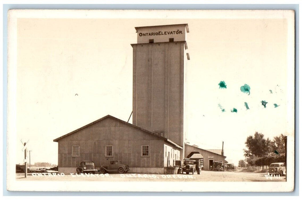 1942 Ontario Grain Elevator View Oregon OR RPPC Photo Posted Postcard