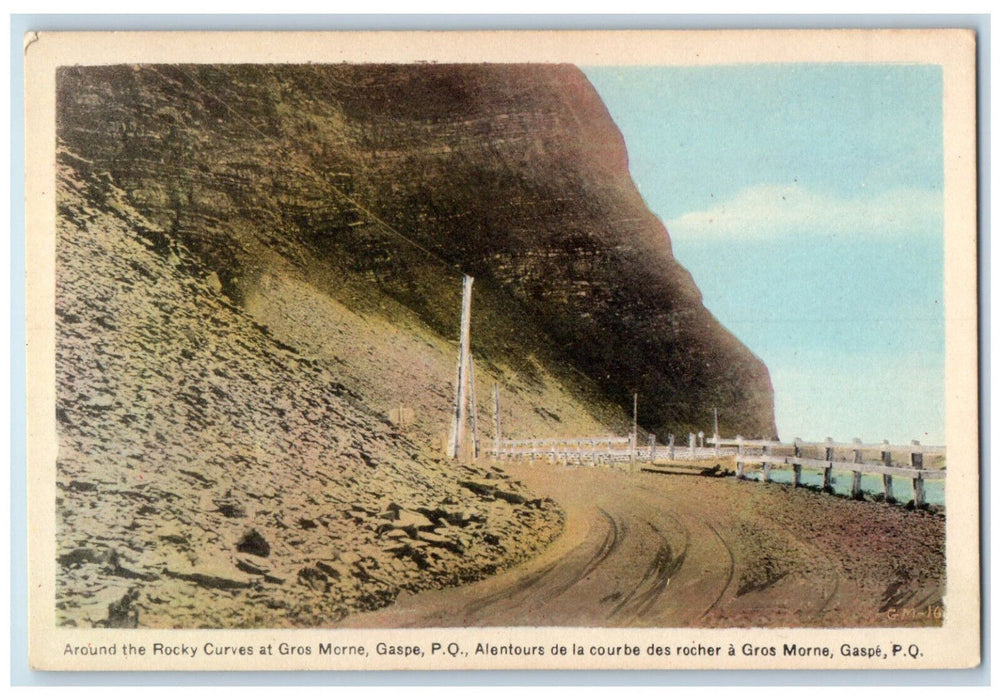 c1940's Around The Rocky Curves at Gros Morne Gaspe PQ Canada Postcard