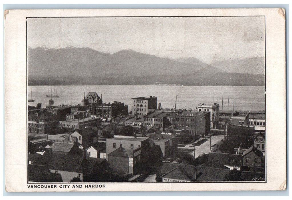 c1920's Vancouver City and Harbor British Columbia Canada Antique Postcard