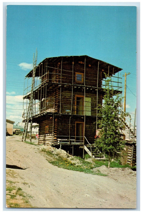 c1950's Skyscraper Log Cabin with Entrance Ladder White Horse YT Canada Postcard