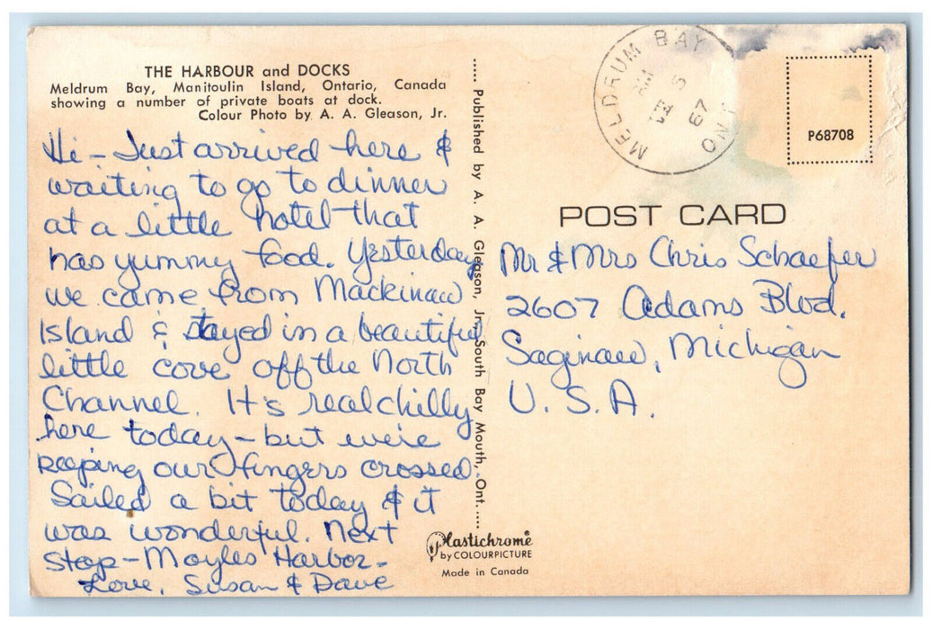 1967 The Harbour and Docks Meldrum Bay Manitoulin Island Canada Postcard