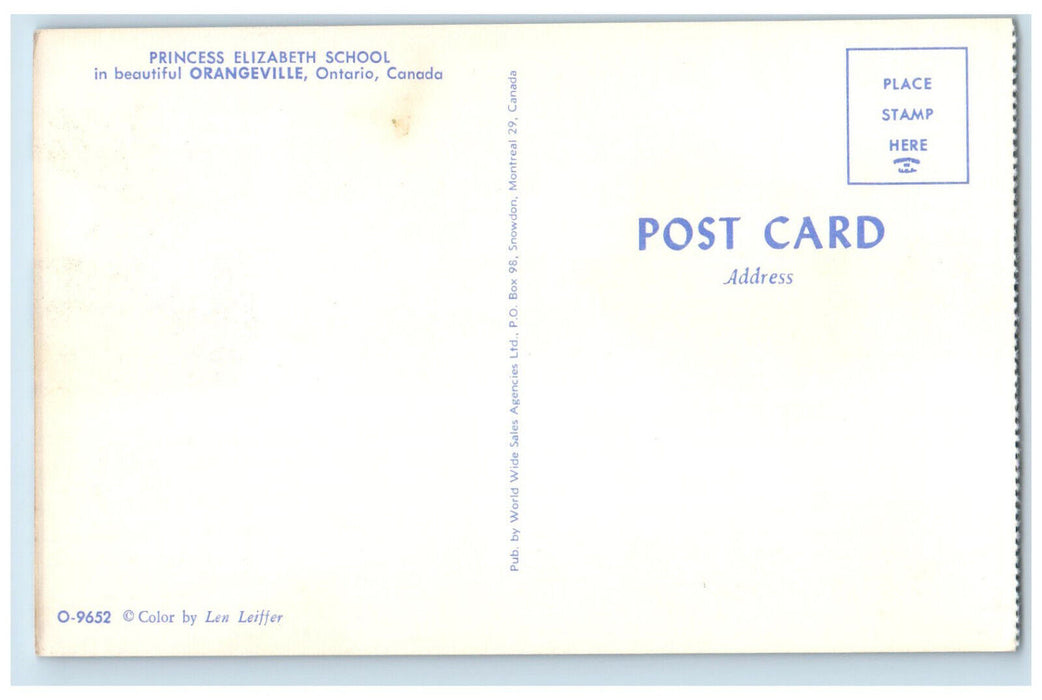 c1960's Princess Elizabeth School Orangeville Ontario Canada Postcard