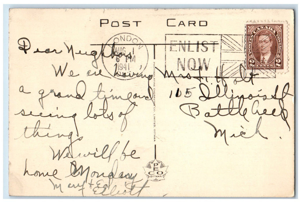 1941 Beautiful Walks at Wonderland Thames River London Ontario Canada Postcard