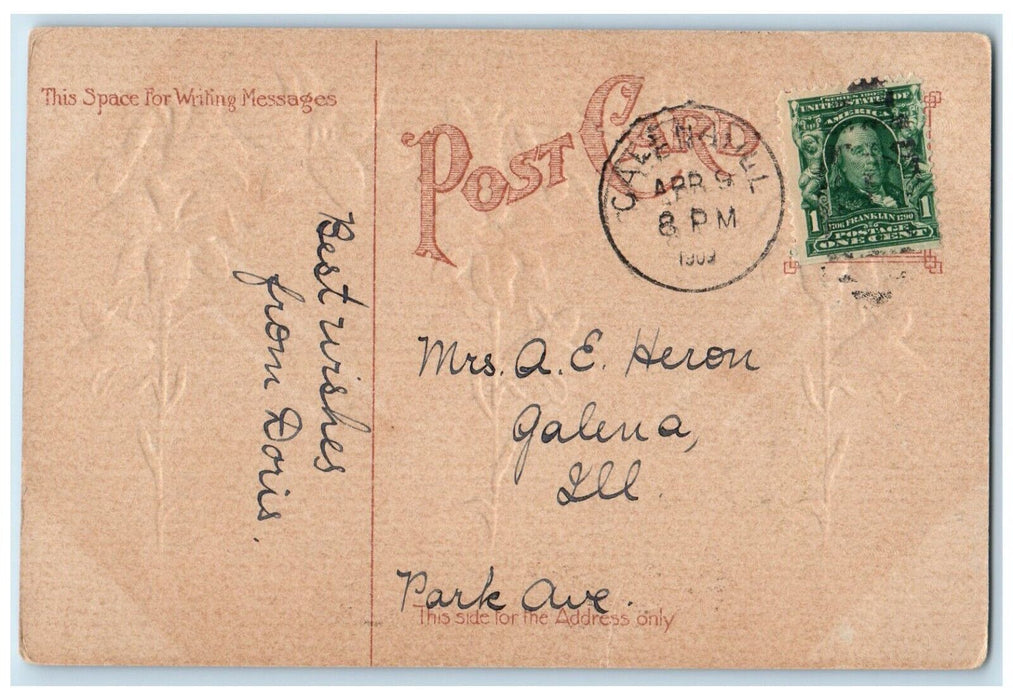 1909 Joyful Easter White Lilies Flowers Embossed Galena IL Antique Postcard