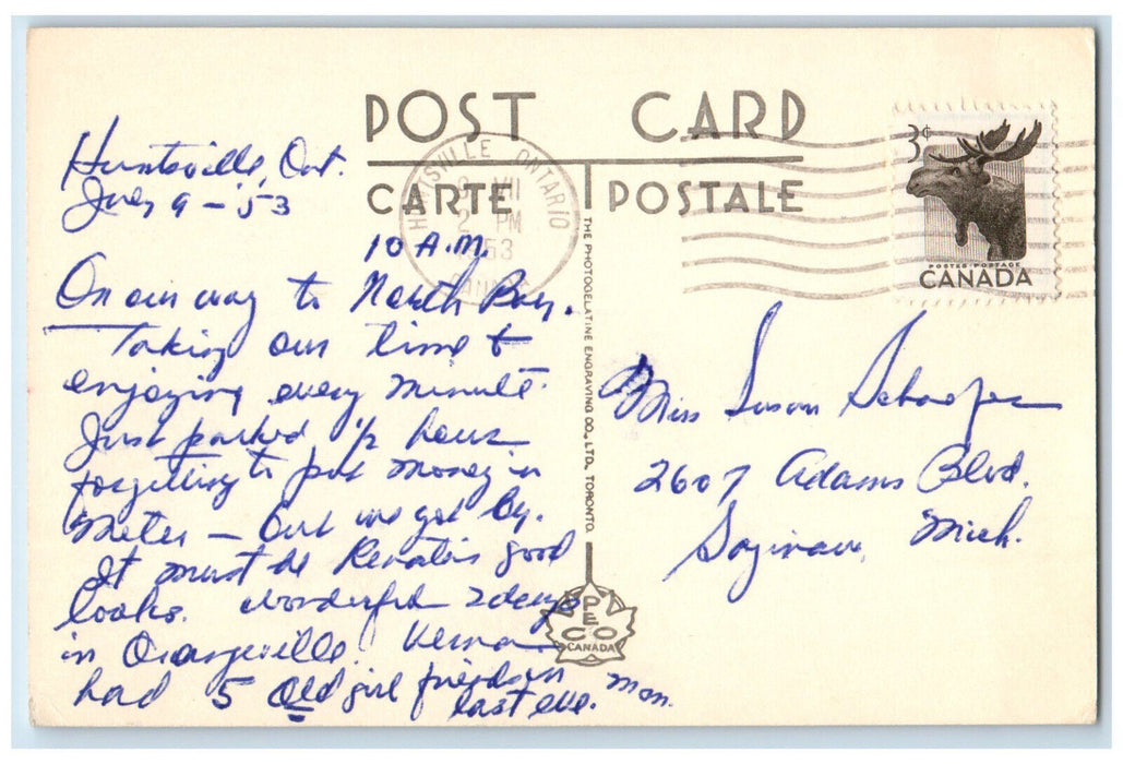 1953 Lookout "Mountain" Huntsville Muskoka Ontario Canada Posted Postcard