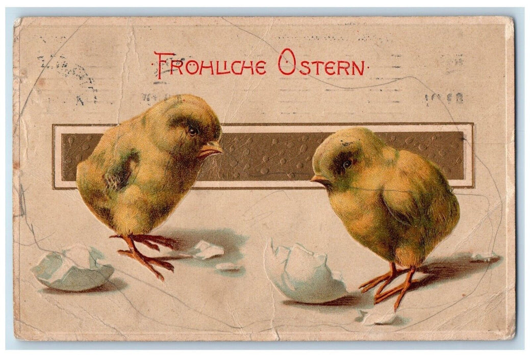 1910 Easter Hatched Egg Chicks Embossed Hanover Germany Antique Postcard