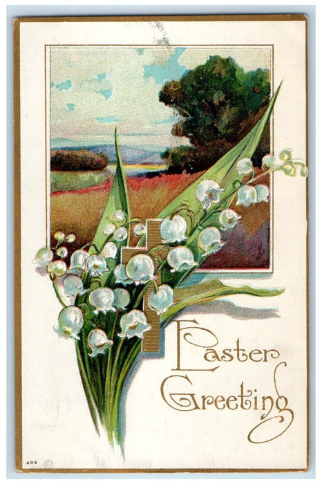 1909 Easter Greeting Holy Cross Flowers Embossed Fostoria OH Antique Postcard