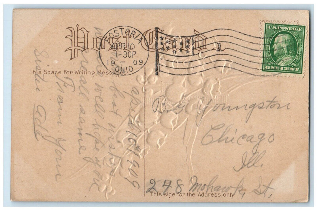 1909 Easter Greeting Holy Cross Flowers Embossed Fostoria OH Antique Postcard