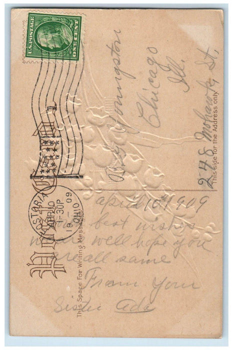 1909 Easter Greeting Holy Cross Flowers Embossed Fostoria OH Antique Postcard