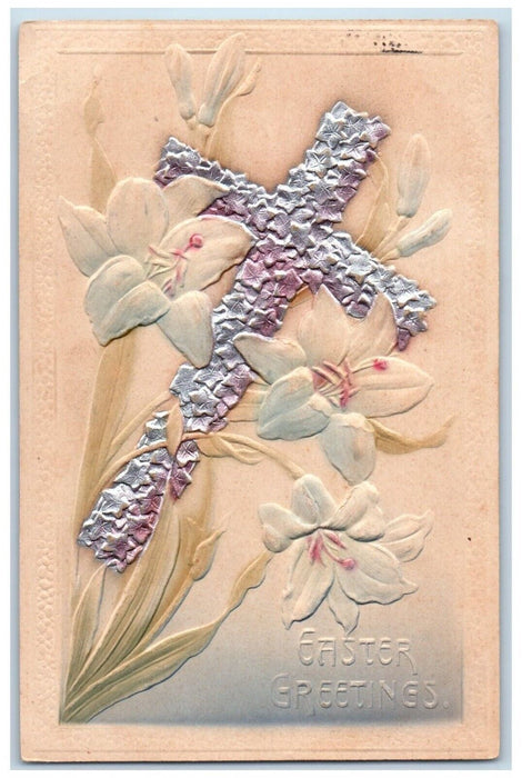 1909 Easter Greetings Holy Cross Lily Flowers Airbrushed Santa Maria CA Postcard