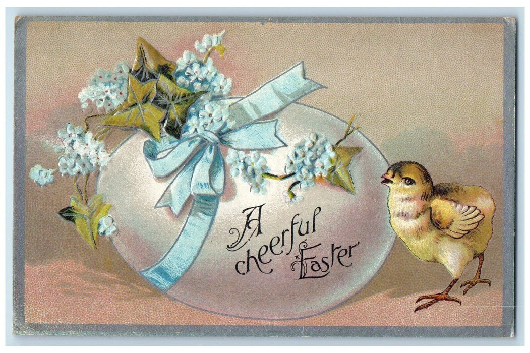c1910's Easter Giant Egg Chick Pansies Flowers Embossed Posted Antique Postcard