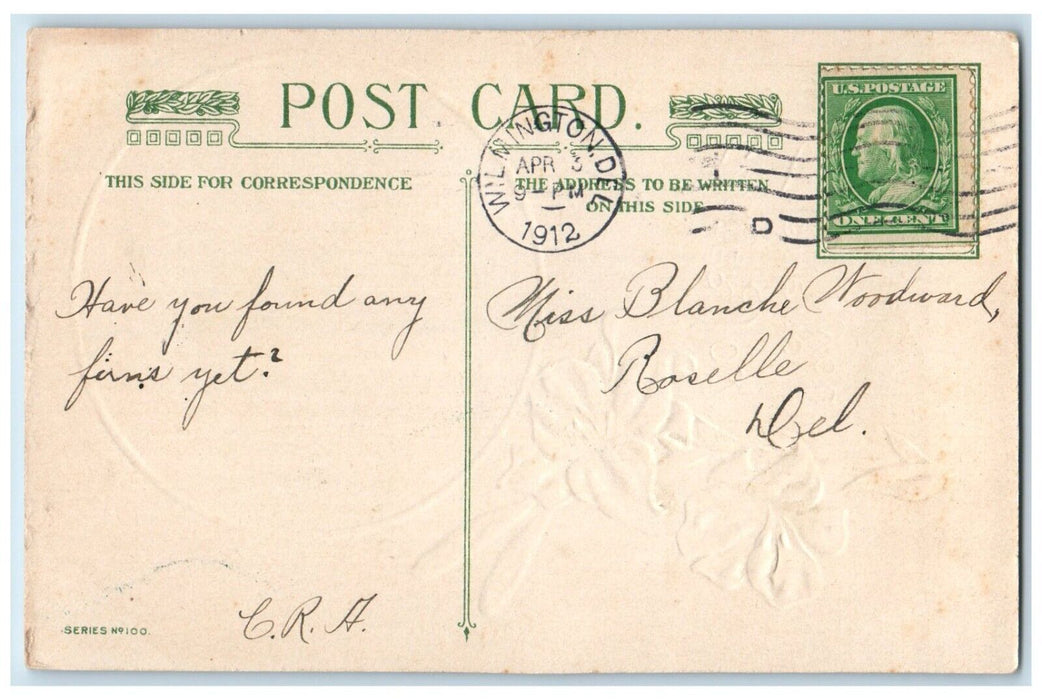 1912 Easter Joy Chick On Top Of Eggs Flowers Winsch Back Wilmington DE Postcard