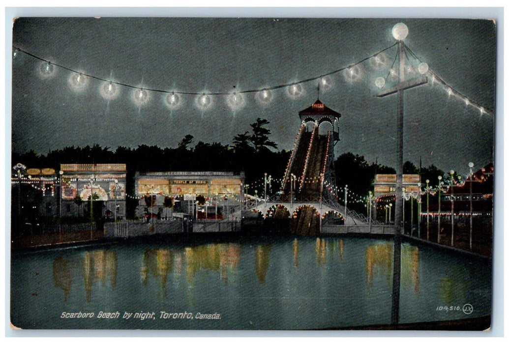 c1910 Scarboro Beach By Night Toronto Ontario Canada Antique Postcard