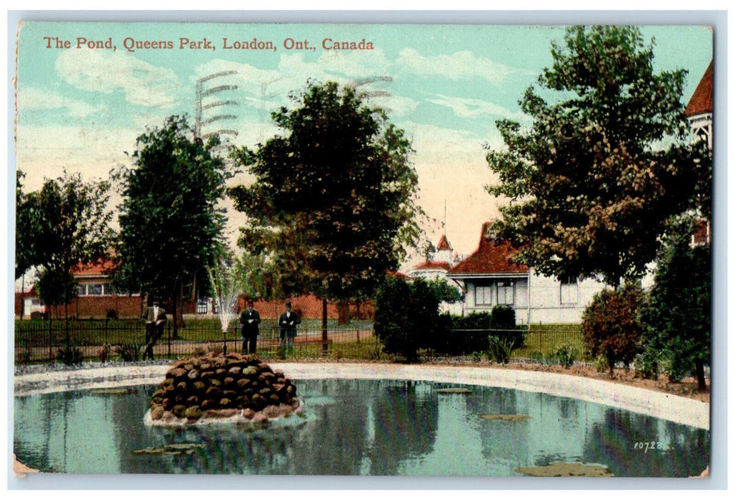1913 The Pond Queens Park London Ontario Canada Antique Posted Postcard