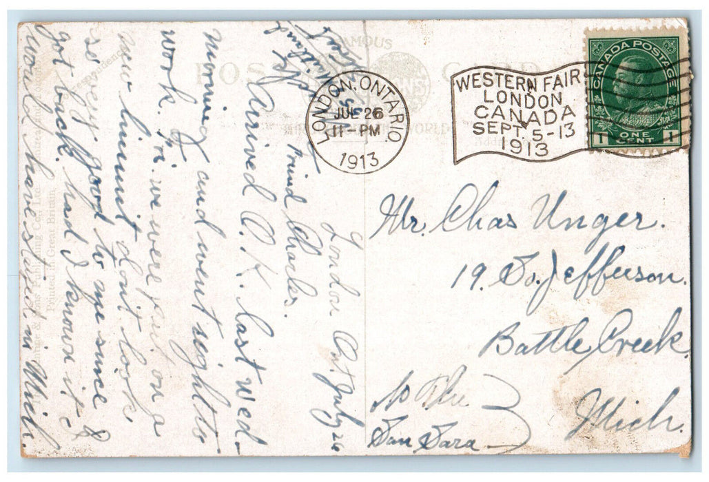 1913 The Pond Queens Park London Ontario Canada Antique Posted Postcard