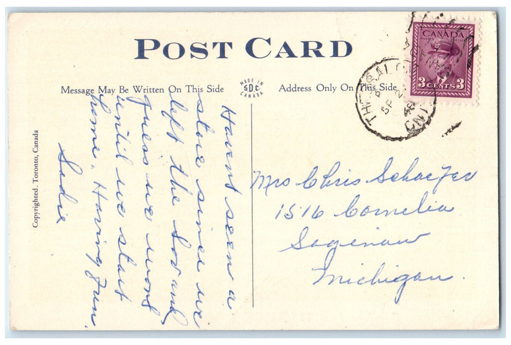 c1940's Greetings from Thessalon Ontario Canada Vintage Posted Postcard