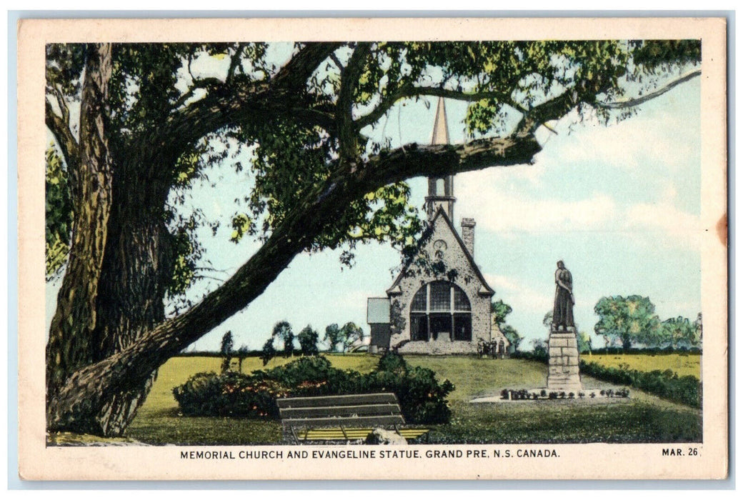 1948 Memorial Church and Evangeline Statue Grand Pre NS Canada Postcard