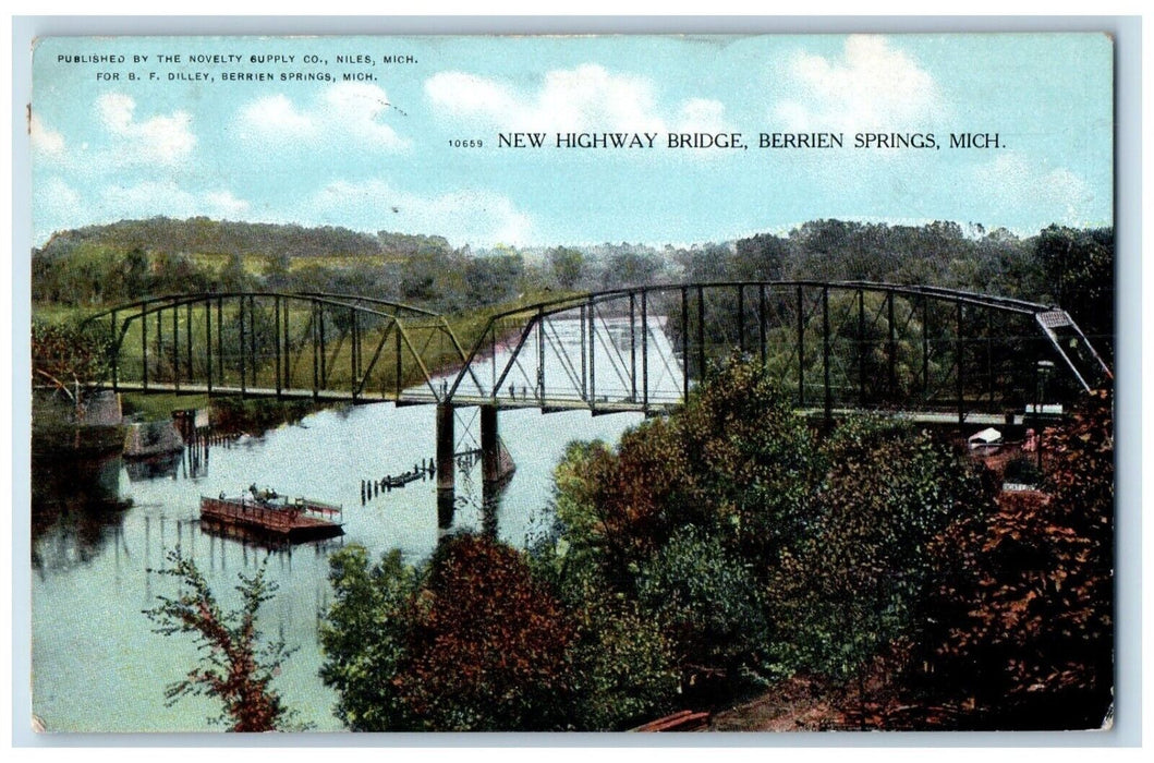 1909 New Highway Boat Bridge Berrien Springs Michigan Vintage Antique Postcard