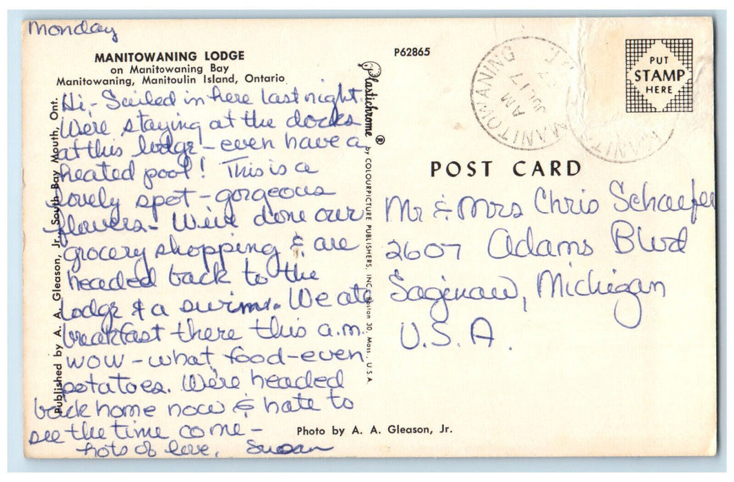 c1950's Manitowaning Lodge Manitoulin Island Ontario Canada Postcard