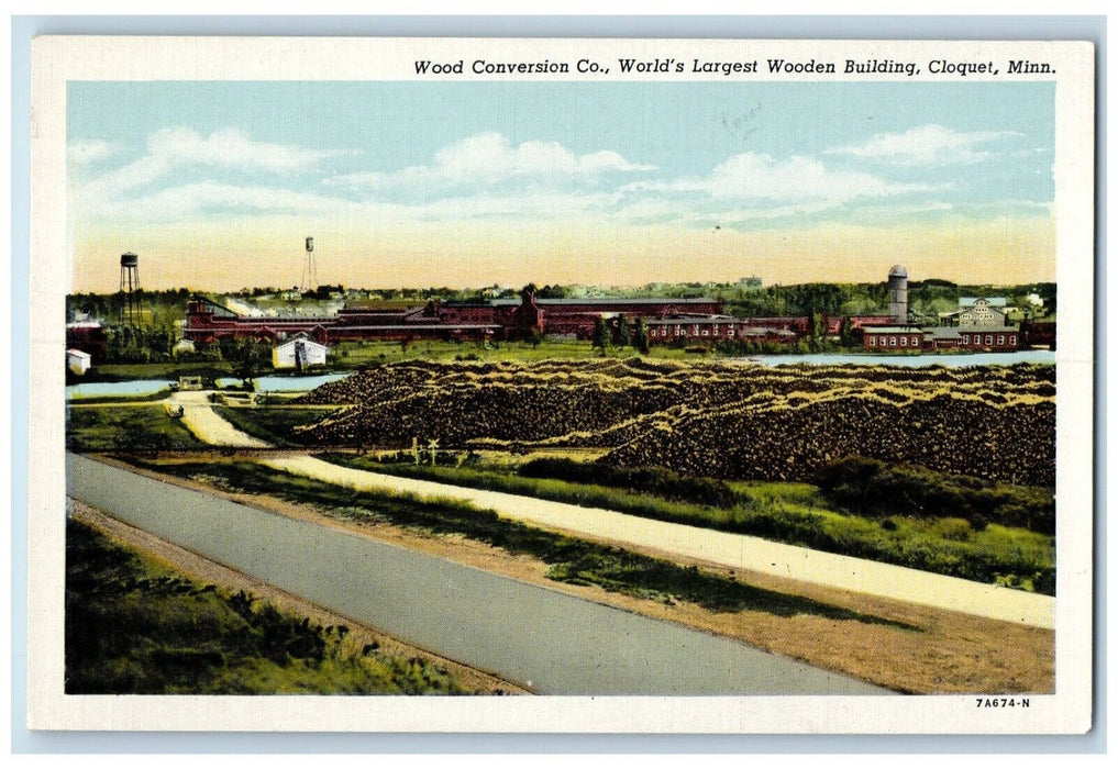 1940 Wood Conversion Co World Largest Wooden Building Cloquet Minnesota Postcard