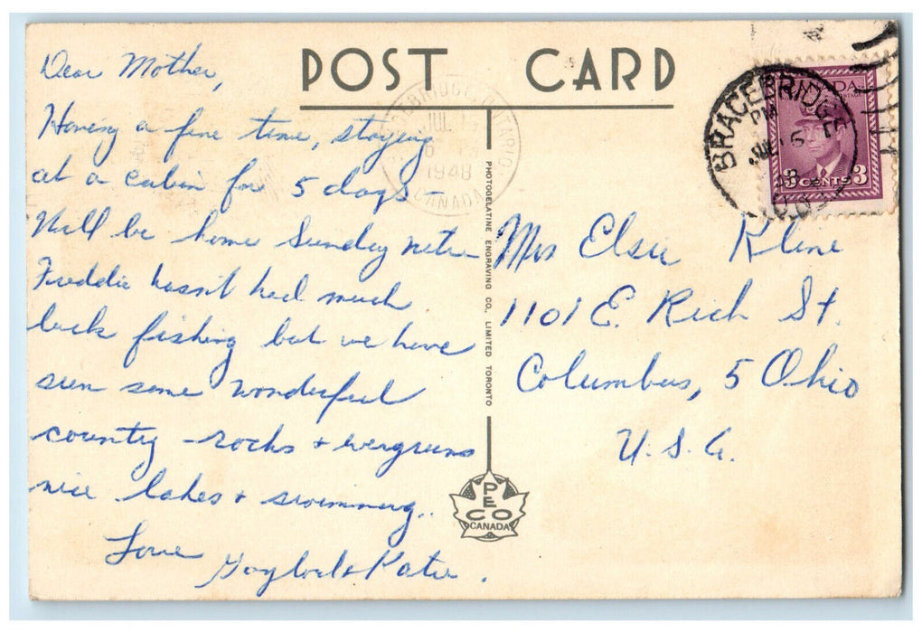 1948 Bala Falls Muskoka Lakes Ontario Canada Vintage Posted Postcard