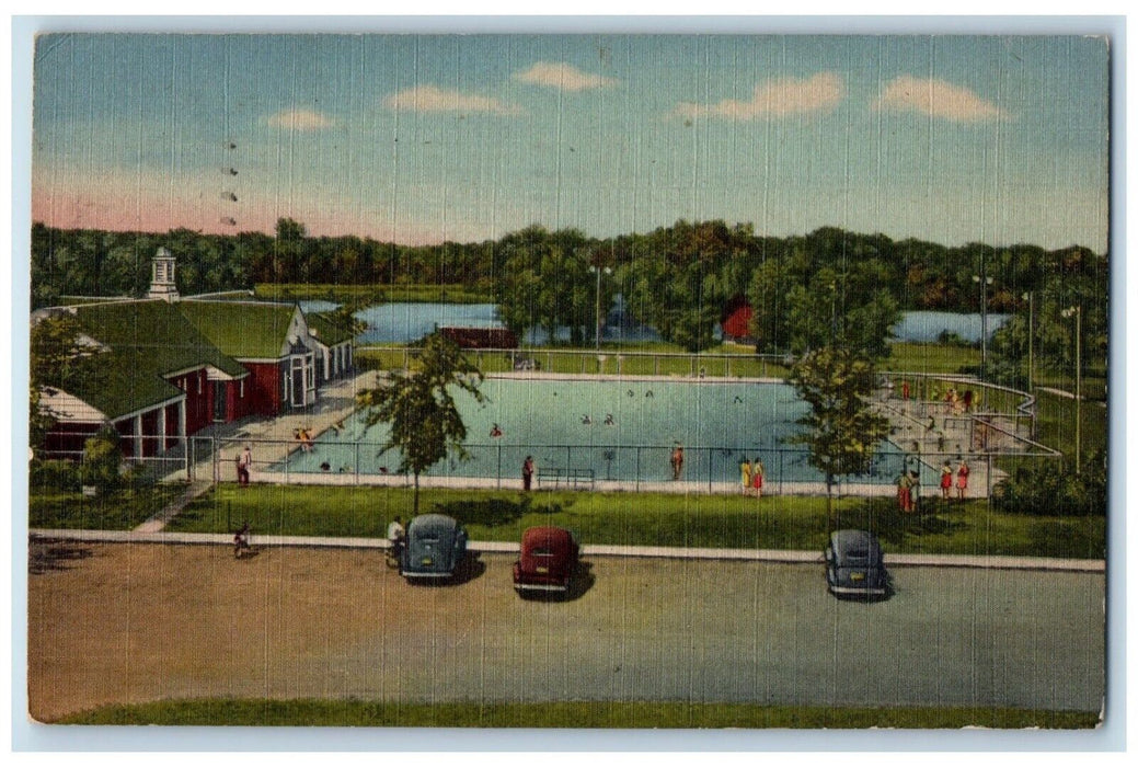 1949 Aerial View Municipal Bathhouse & Pool Austin Minnesota MN Vintage Postcard
