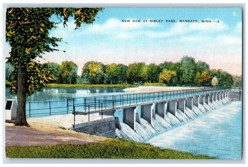 c1940 Scenic View New Dam Sibley Park Mankato Minnesota Antique Vintage Postcard