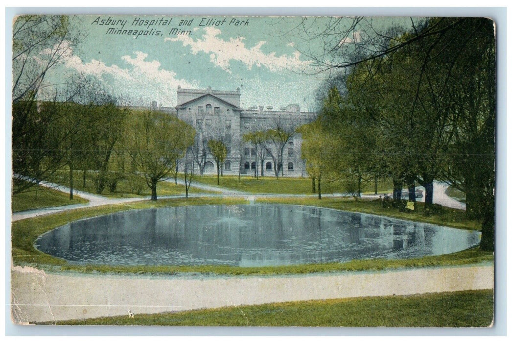 1913 Asbury Hospital Elliot Park Minneapolis Minnesota Antique Vintage Postcard