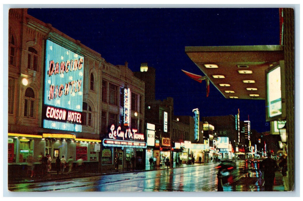c1960's Edison Hotel Yonge Street at Night Toronto Ontario Canada Postcard
