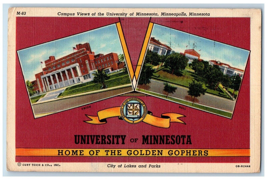 1942 Campus View University Minnesota Minneapolis Minnesota Multi-View Postcard