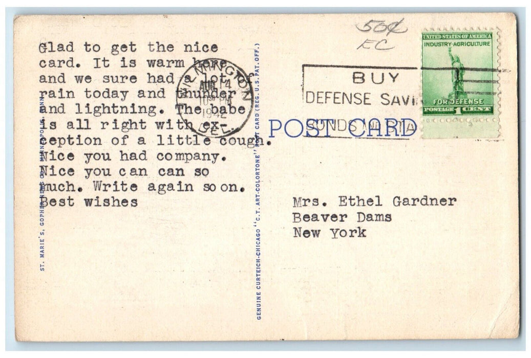 1942 Campus View University Minnesota Minneapolis Minnesota Multi-View Postcard