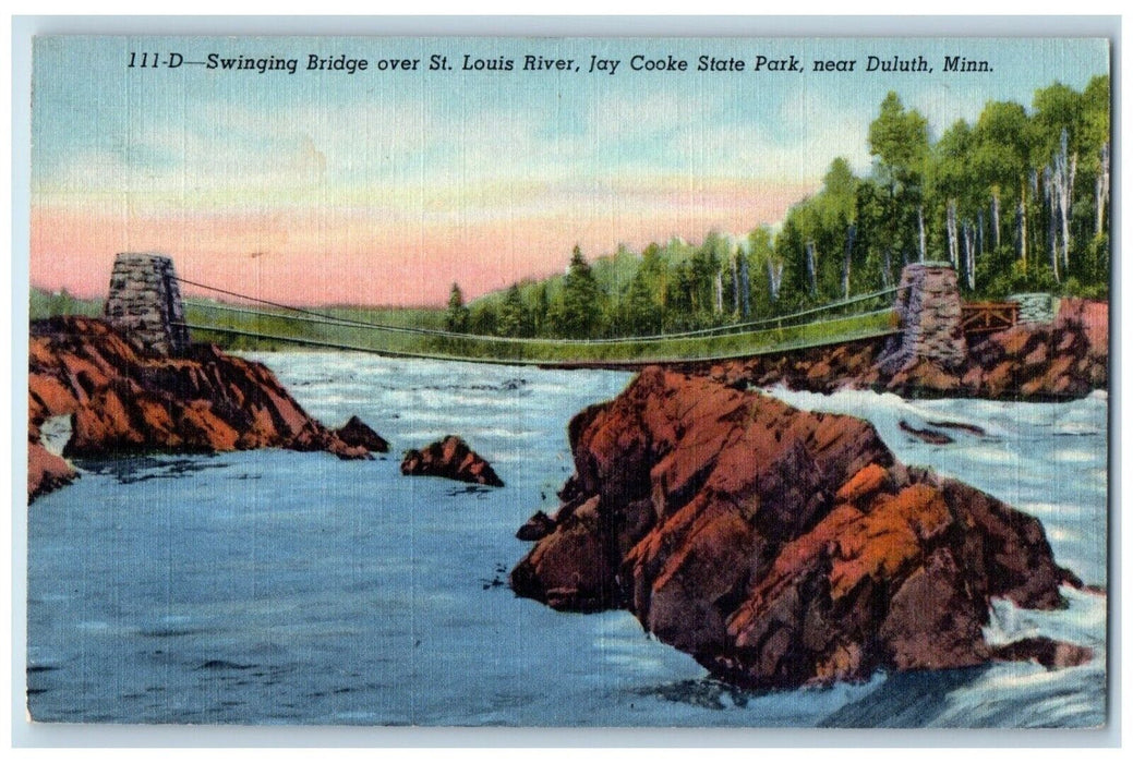 c1940 Swinging Bridge St Louis River Jay State Park Duluth Minnesota MN Postcard