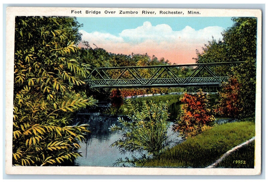 c1920 Foot Bridge Over Zumbro River Rochester Minnesota Vintage Antique Postcard