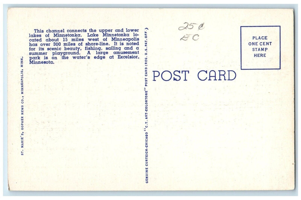 c1940 Narrows Lake Minnetonka Minneapolis Minnesota MN Vintage Antique Postcard